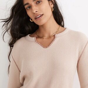 Waffle Split-Neck Crop Tee Antique Cream